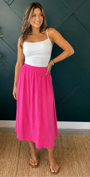 Tianello Tencel Hot Pink Pull-On Elastic Waist Maxi Skirt Granny Core Size XL thumbnail 1