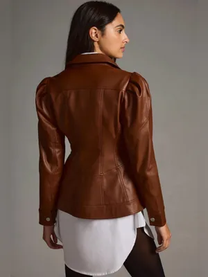 Anthropologie Faux Leather Corset Puff-Sleeve Jacket thumbnail 4