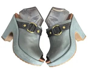 Lucky Brand Women's Gray Leather‎ Peep Toe Wedge Mules Casual Shoes Size 6.5 thumbnail 1