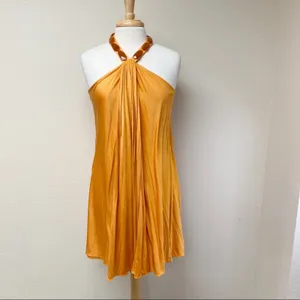 Badgley Mischka Orange Jeweled Halter Draped Mini Dress Est XS thumbnail 2