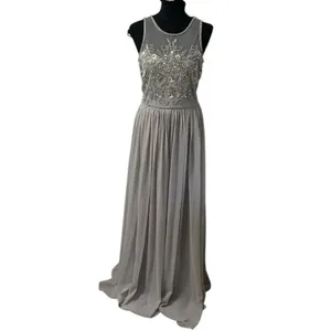 ALTAR'D STATE GREY VUSEN BEADED SEQUIN EMBELLISHED MESH MAXI DRESS Size SMALL) thumbnail 2