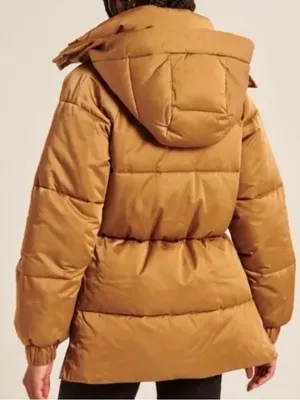 Abercrombie & Fitch Ultra Mid Puffer Jacket S Gold Hooded Après Ski Y2K Gorpcore thumbnail 2