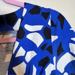 Diane Von Furstenberg Blue Mini Wrap Dress Womens 4 Cotton Silk Geometric Print thumbnail 10