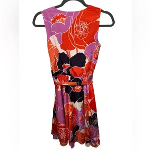 Banana Republic‎ Floral Sleeveless Wrap Dress Red Purple Print Belted Petite 2P thumbnail 7