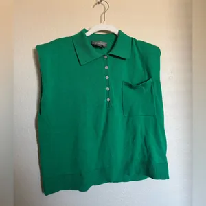 By Anthropologie Collared Polo‎ Muscle Sweater Tank Shirt Sz M Green thumbnail 5