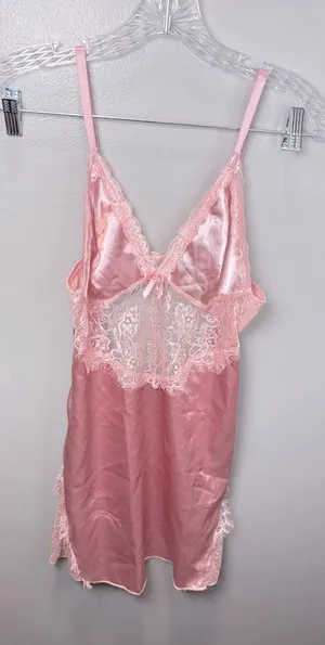 Coquette Pink Satin Lace Slip Dress Romantic Feminine‎ Size Small thumbnail 1
