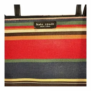 Kate Spade New York Multicolor Striped‎ Canvas Tote Bag Shoulder Purse Snap Top thumbnail 2