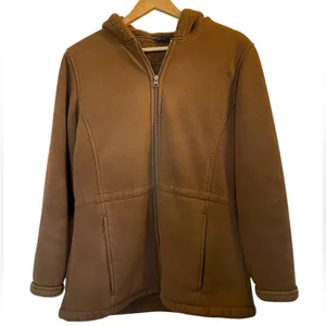 LANDS' END Brown Fleece Sherpa-Lined Hooded Jacket Coat - Size Small thumbnail 1