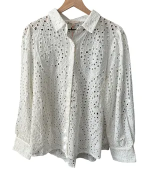 Skies are Blue White Eyelet Long Sleeve Button Down Large NWT Cotton thumbnail 1