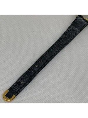 Vintage Q&Q women’s watch 22mm gold tone black leather band up to 7” running thumbnail 8