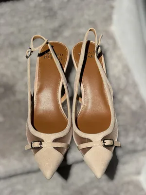 Donald Pliner Carwyn Mesh Slingback Kitten Heels Pointed Toe‎ Nude 6.5 Chic Work thumbnail 12
