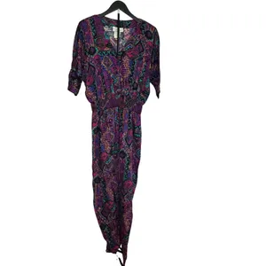 VTG En Focus Geometric Jumpsuit Purple L Rayon Southwestern Boho 90s USA Made thumbnail 2