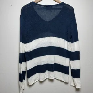 Wooden Ships Women Cotton Knit Sweater Blue White Stripe Beach Coastal Fisherman thumbnail 8