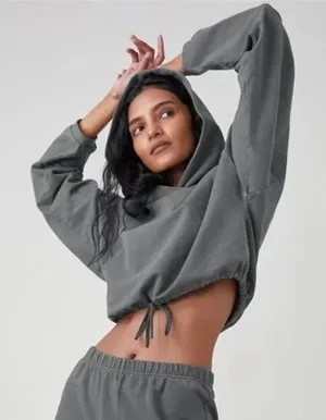 Aritzia The Group by Babaton Weekender Pullover Cinch Cropped Hoodie Gray Small thumbnail 1