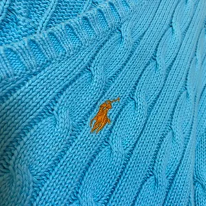 100% Cotton Ralph Lauren Sport Cable Knit Sweater Large Blue Orange Pony V Neck thumbnail 7