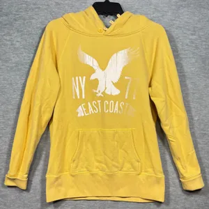 Vtg American Eagle‎ Outfitters Womens M Mustard Hoodie Pullover NY Cozy Fall thumbnail 1