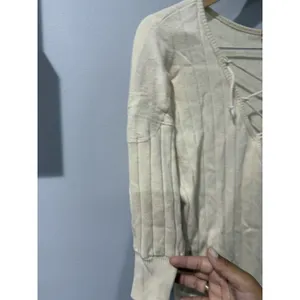 We The Free Cream Ribbed Knit Lace Up V Neck Long Sleeve Top Sz S W thumbnail 6