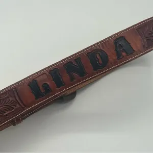 Linda Etched Western Belt Personalized Rawhide Leather Belt Brown thumbnail 4
