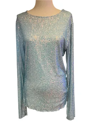 Free People Gold Rush long-sleeve iridescent sequin top in a light blue shade XL thumbnail 5