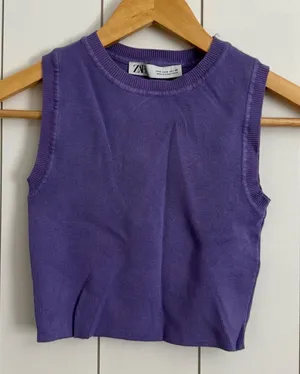 Zara Purple Cropped Knit Top thumbnail 1