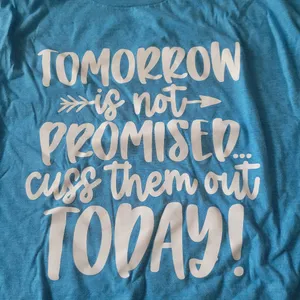 Gildan Softstyle Blue & white "Tomorrow is not promised, cuss them out today!" thumbnail 2