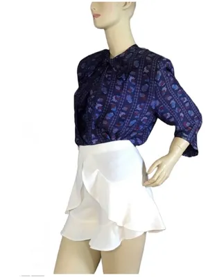 Aqua White Ruffle Accent High Waist Shorts Nwt (M) thumbnail 5