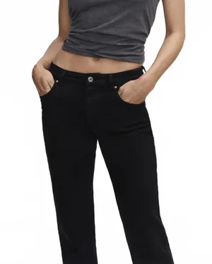 Mango Fray Hem Side Slit Mid Rise Jeans Black Denim NWT Size 6 thumbnail 5