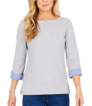 Nautica Chambray Boat Neck Gray Cuff Sleeve Top‎ thumbnail 1