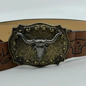 Women's Western Brown Belt w/ Big Longhorn Buckle, 31.5–40.5 Inches, X7G9A796 thumbnail 6