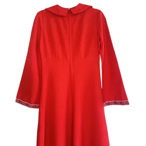 VTG 70s Handmade Red Maxi Dress Boho Embroidered‎ Disco Collar Bell Sleeve Small thumbnail 11
