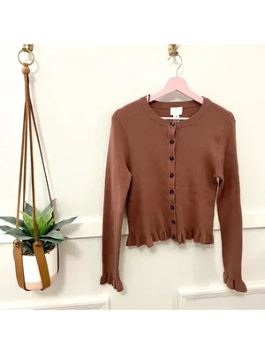 NWT H&M Ruffle Cardigan Dusty Rose Size M Romantic Minimalist Balletcore thumbnail 2