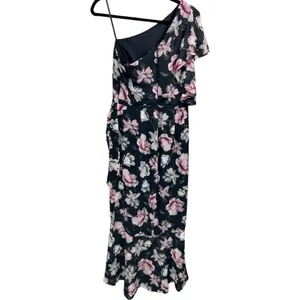 NWT AQUA Formal One Shoulder Ruffle‎ Floral High-Low Midi Dress Black Size 4 thumbnail 6