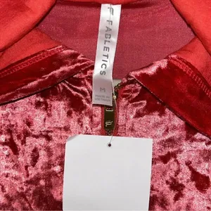 Fabletics Crushed Velour Zip up Hoodie Strawberry Red Top(Size Medium) thumbnail 4