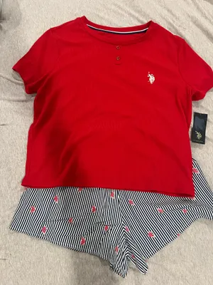 U.S. Polo Assn. ' Red Short Sleeve Henley Top with shorts set Size M thumbnail 1