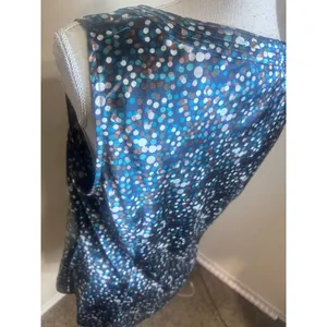 Spense Womens Blue Polka Dot Confetti Satin Sleeveless Blouse Top Large Pleated thumbnail 4