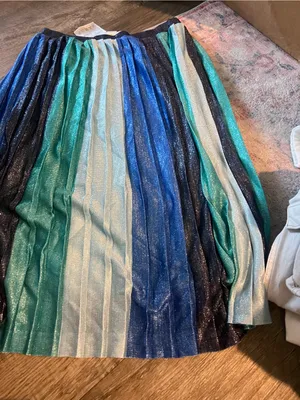 Maeve Anthropologie Sunburst Metallic Blue Pleated Midi Skirt Paneled Patchwork thumbnail 12