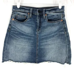 BlankNYC Faded Light Wash Denim Skirt A-Line‎ Raw Hem Mini Skirt Size 25 thumbnail 1