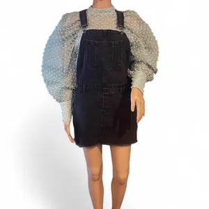 ASOS Black Denim Overall Dress Mini Skirt Size 4 Adj. Straps Boho Y2K EUC thumbnail 2