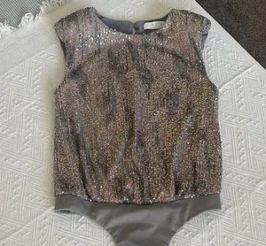 Women’s Astr The Label Hollywood Sequin Bodysuit Sz XS Extra Small Grey/Pink thumbnail 1