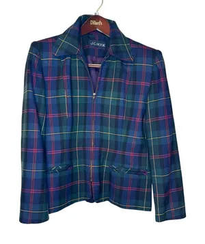 J.G. Hook Women Blazer Jacket 100% Wool Vintage 90's‎ Plaid Lined Full Zip Sz. 8 thumbnail 1