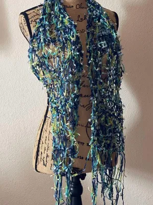 Handmade Elegant Blue and Green Knit Scarf thumbnail 3