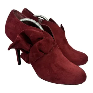 Call it Spring Womens size 9 Vegan Suede Heel Booties Ruffle Shoes Red 4 inch thumbnail 1