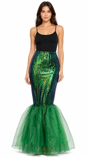 FUNNA Green Sequin Mermaid Tail Costume Maxi Skirt NWT XL thumbnail 1