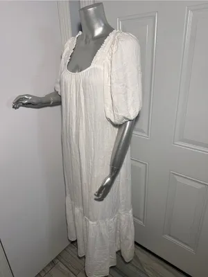 XiRENA Sofia Cotton Gauze Midi Dress White Size S Small Boho Puff Sleeve Ruffle thumbnail 6