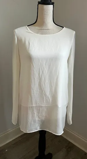 Ann Taylor Layered Hem Long Sleeve Blouse Small White Ivory‎ Office Chic Capsule Airy Sheer thumbnail 1
