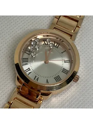 Rose gold tone women’s watch 29mm quartz analog floating crystals 7” running thumbnail 2