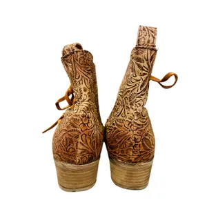 Circle G Women's Floral Embossed Leather Ankle Boots Brown Western Boho Size 10 thumbnail 4