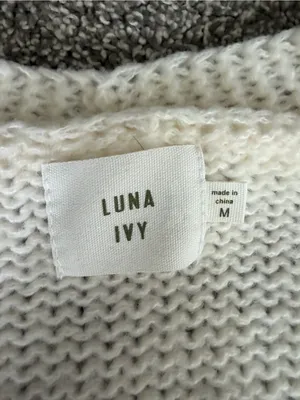 Luna Ivy Christmas Tree Pom Pom Cardigan Sweater Ivory Women’s M thumbnail 3