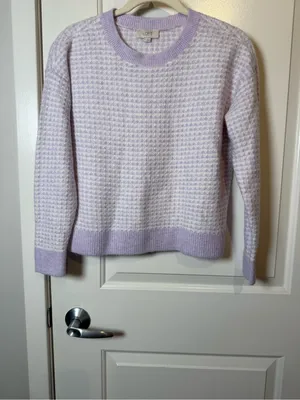 LOFT Lilac Waffle Knit Sweater with Soft Trim thumbnail 2