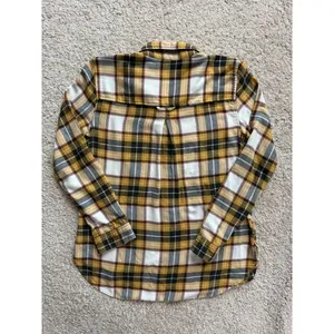 American Eagle Plaid Flannel Shirt Womens Medium Yellow Black Boyfriend Fit thumbnail 6